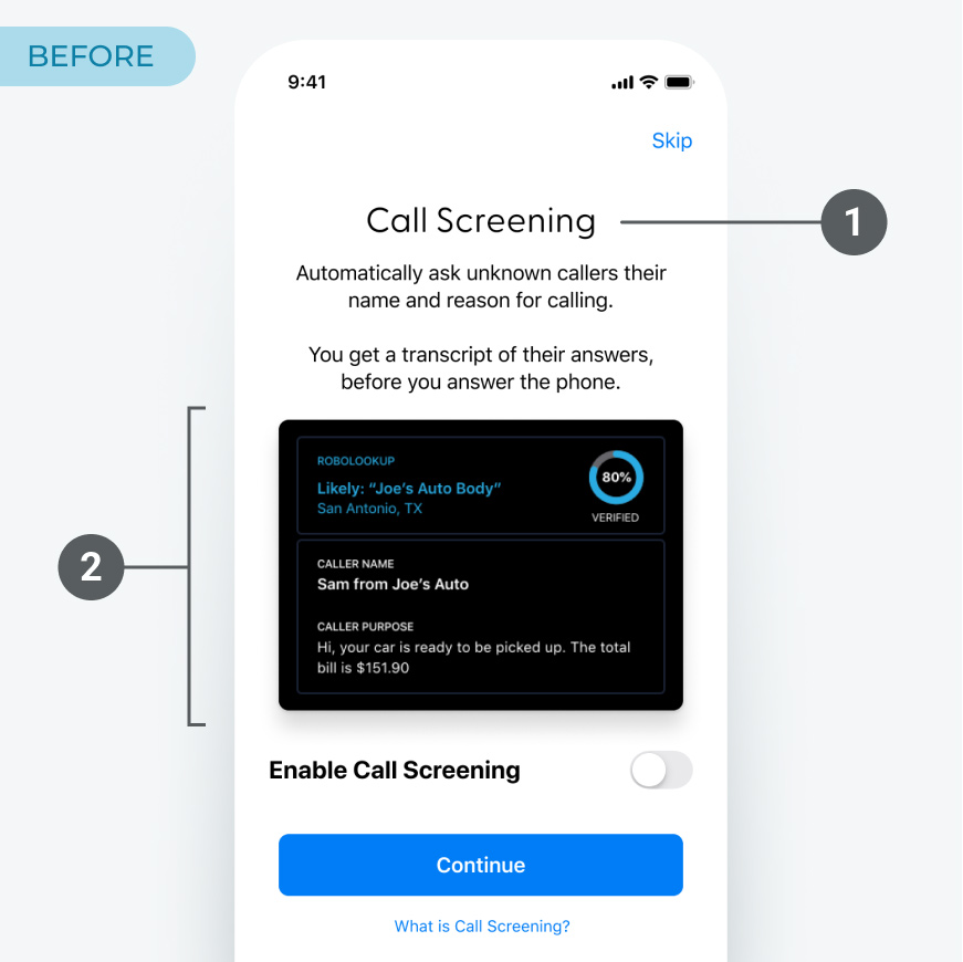 Call Screening setting before design updates
