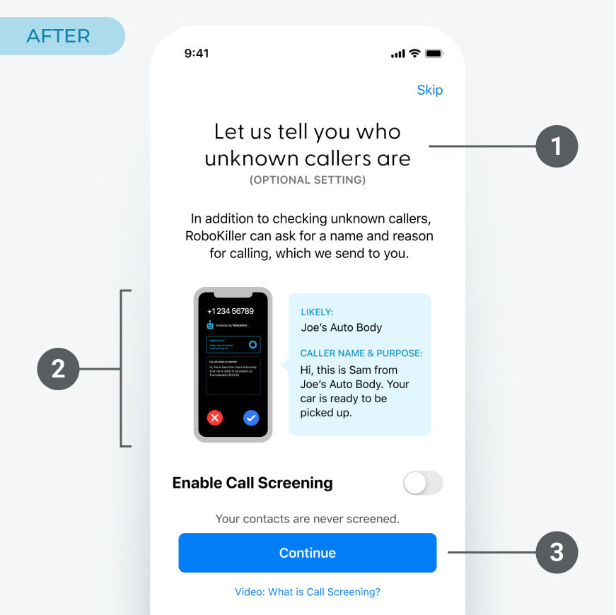 Call Screening setting after design updates