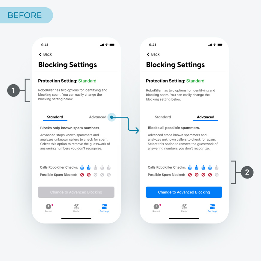 Call blocking setting before design updates