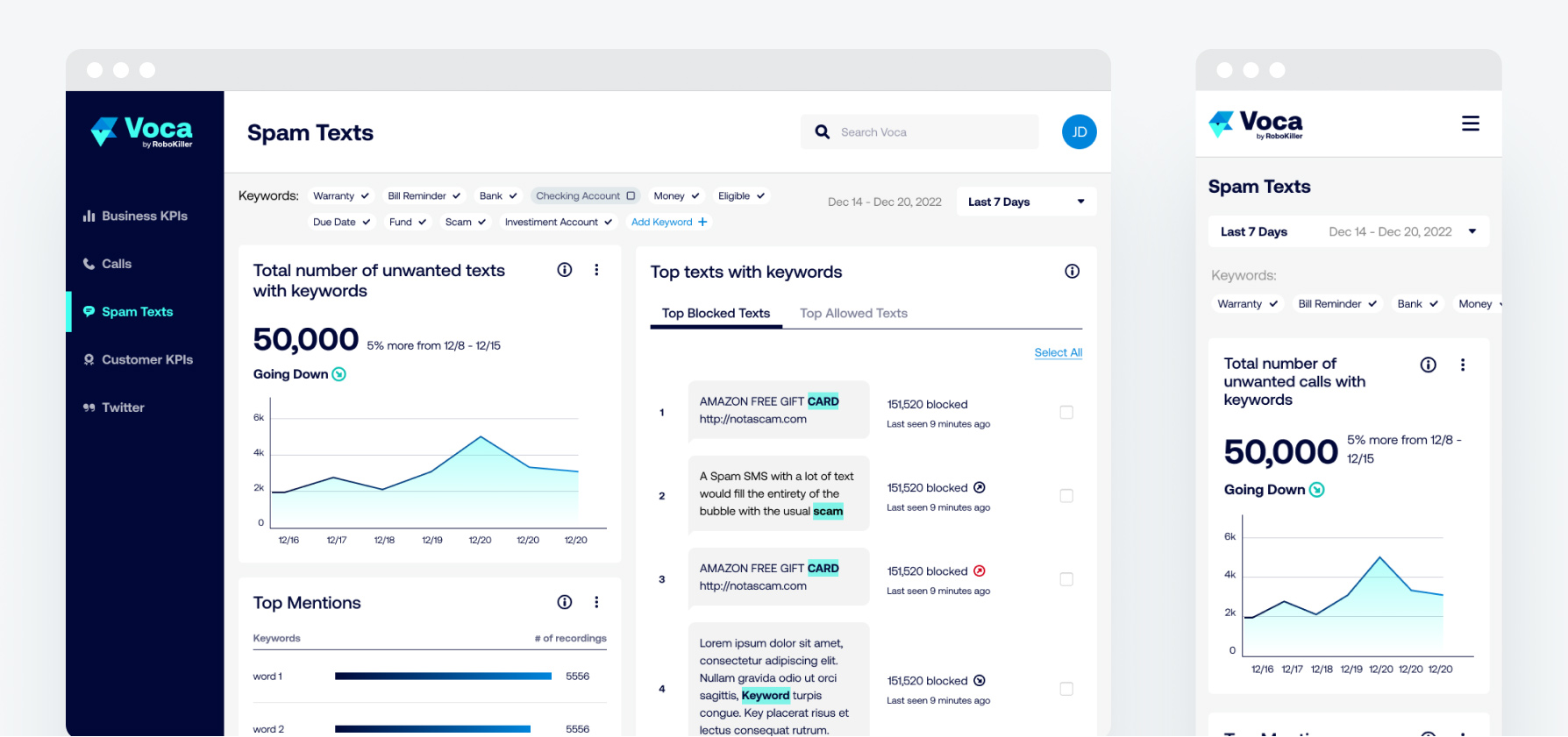 Dashboard home page and mobile view